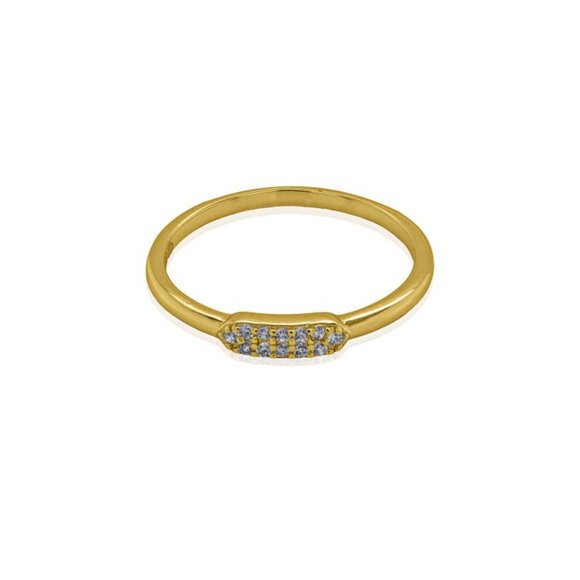 NWT Claudia Pave Slim Bar Ring // 14kt Gold Vermeil + CZ (Size 7) - Picture 1 of 3